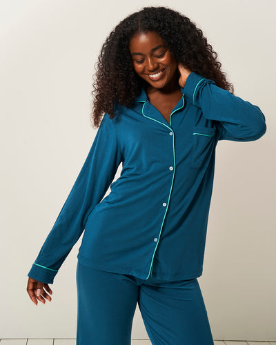 Long Pyjama Set - Teal Stripe & Stare