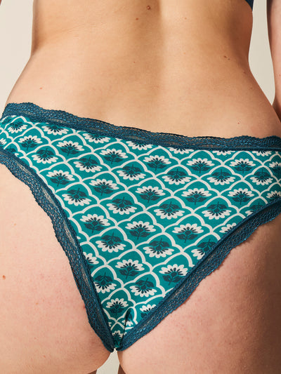 Brazilian Knicker - Teal Floral Tile Stripe & Stare