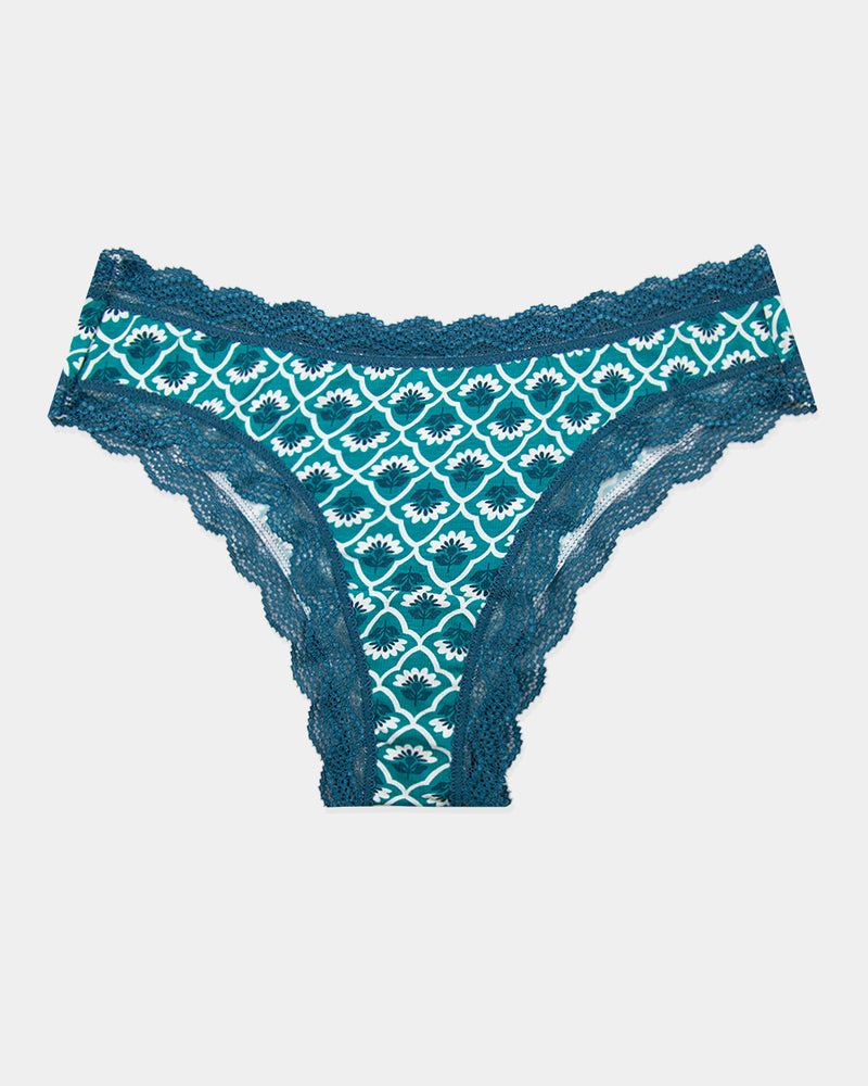 Brazilian Knicker - Teal Floral Tile Charming Garment Enterprises Co