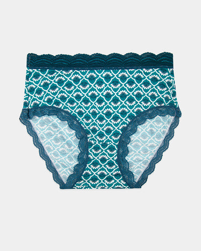 High Rise Knicker - Teal Floral Tile Stripe & Stare