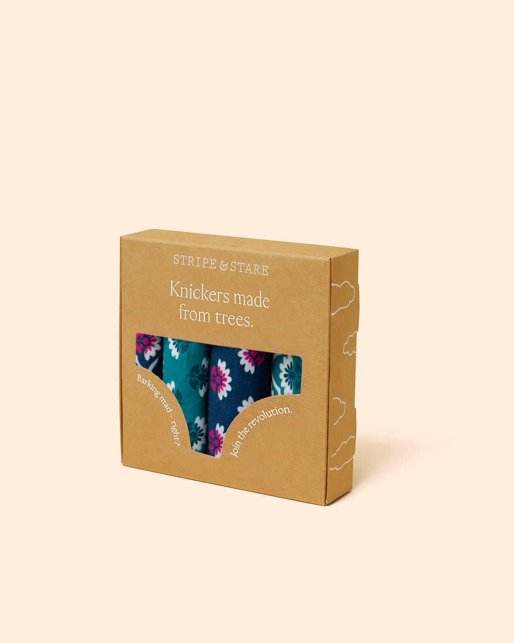 The Original Knicker Four Pack - Teal Floral Tile Stripe & Stare