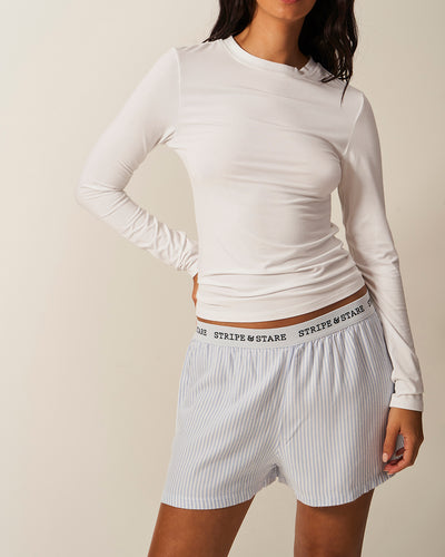 Soft Brushed Woven Pyjama Shorts - Blue Stripe Stripe & Stare