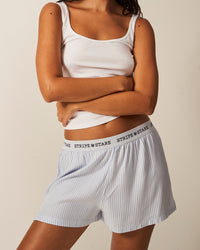 Soft Brushed Woven Pyjama Shorts - Blue Stripe Stripe & Stare