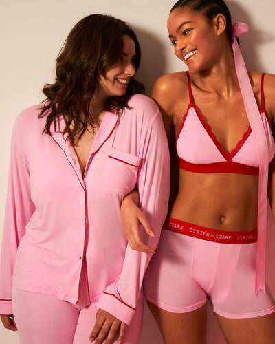 Long Pyjama Set - Pink and Red Contrast Stripe & Stare