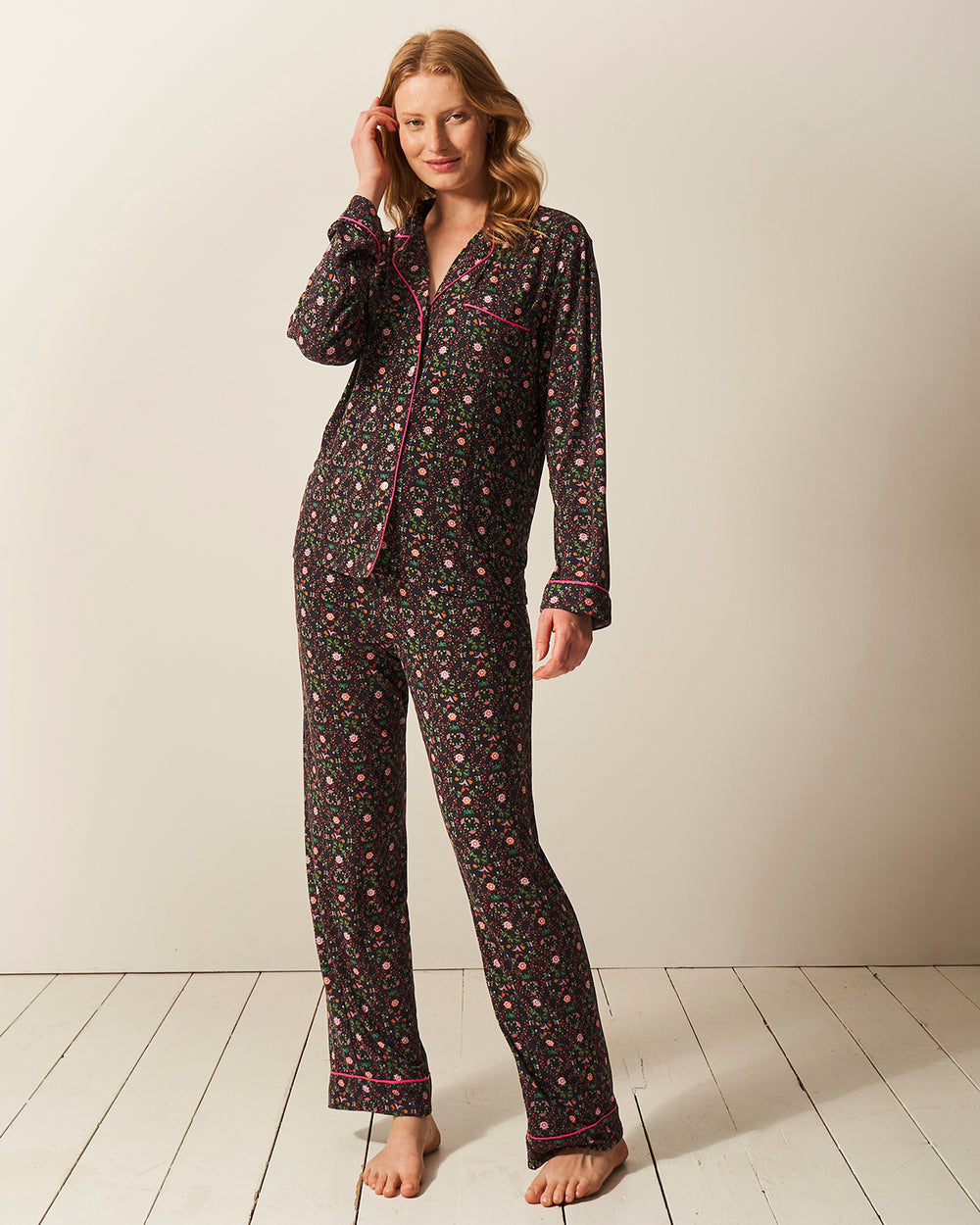 Long Pyjama Set - Winter Garden Stripe & Stare