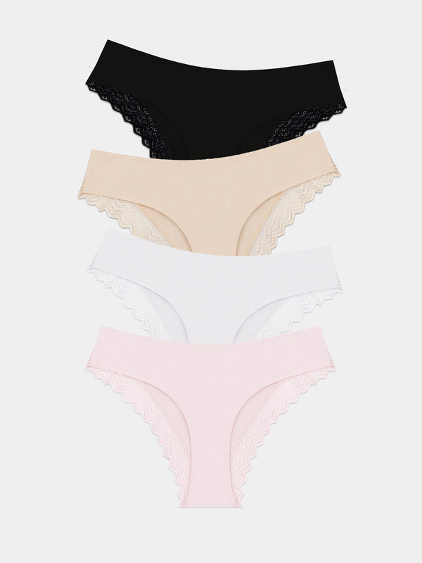 ZigZag Lace Brazilian Knicker Four Pack - Sand Essentials