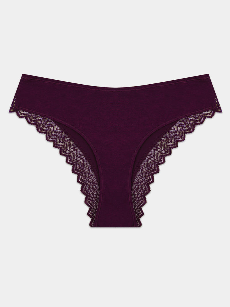 ZigZag Lace Brazilian Knicker - Black Cherry