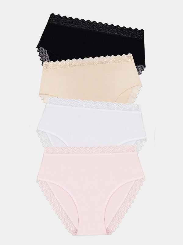 ZigZag Lace High Rise Knicker Four Pack - Sand Essentials