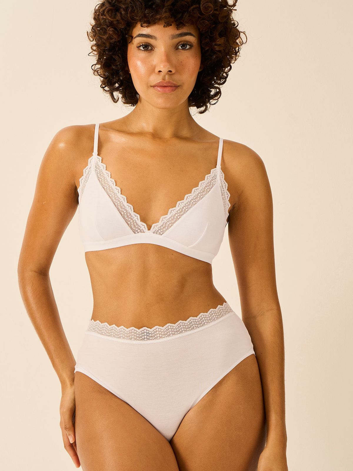 Zig Zag Lace Triangle Bra - White