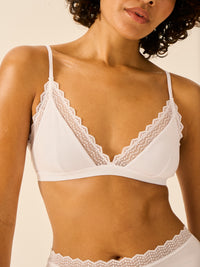 Zig Zag Lace Triangle Bra - White