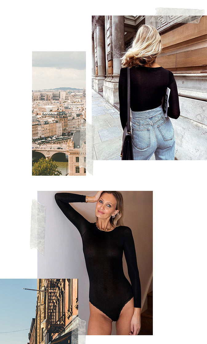 Parisian Plus lace long sleeve bodysuit in black