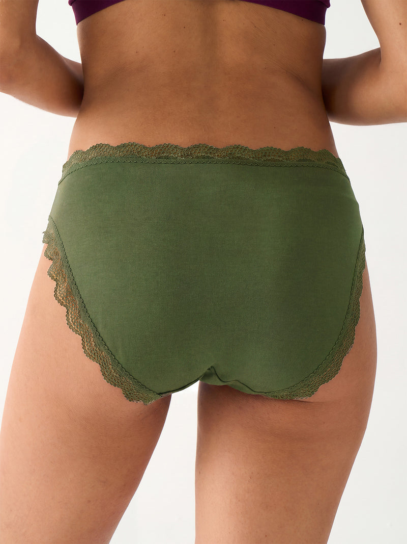 Mid Rise High Leg Knicker Four Pack - Black Cherry & Olive