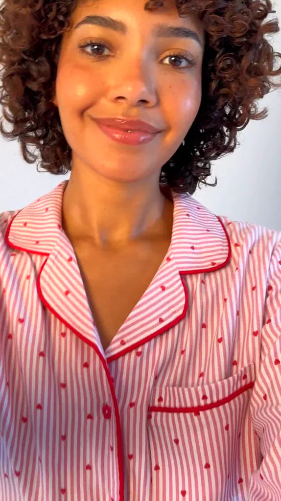 Soft Brushed Woven Pyjama Top - Hearts
