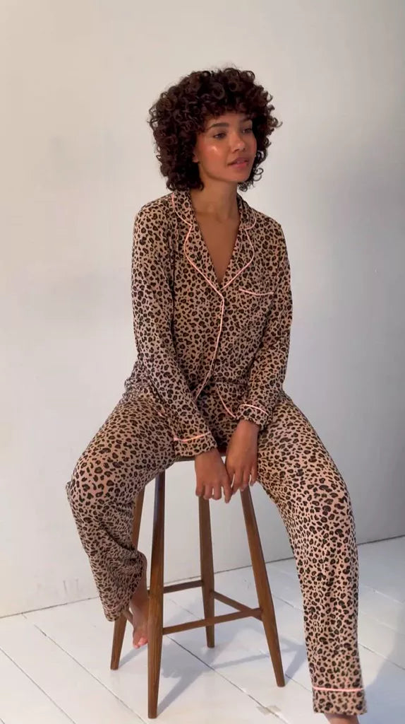 Long Pyjama Set - Peach Latte Leopard