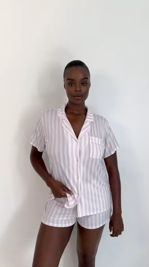 Short Pyjama Set - Pale Pink Stripe Charming Garment Enterprises Co