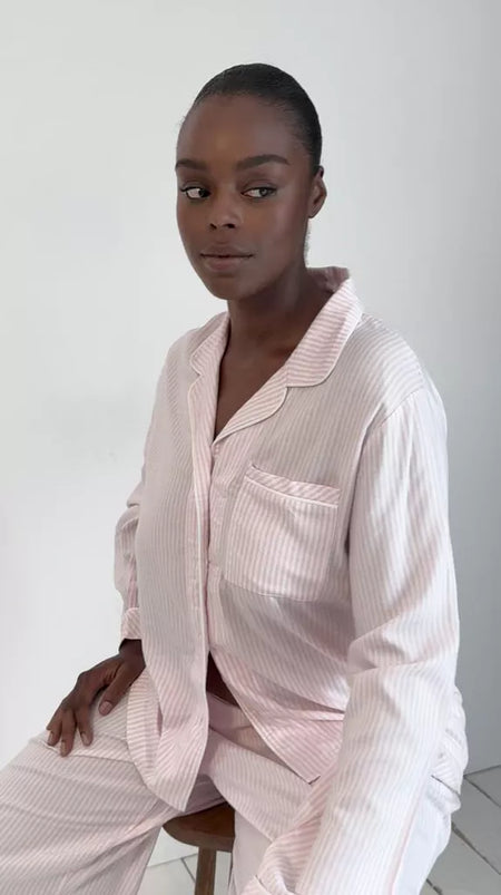Soft Brushed Woven Pyjama Top - Pink Stripe Anjos & Lourenco