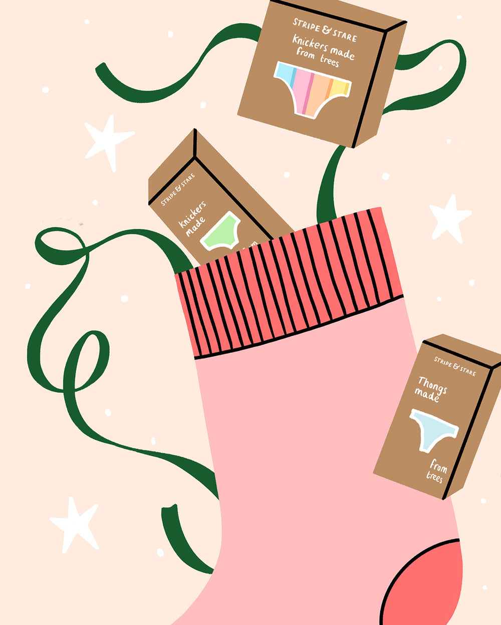 Illustration of knicker boxes coming out of a stocking
