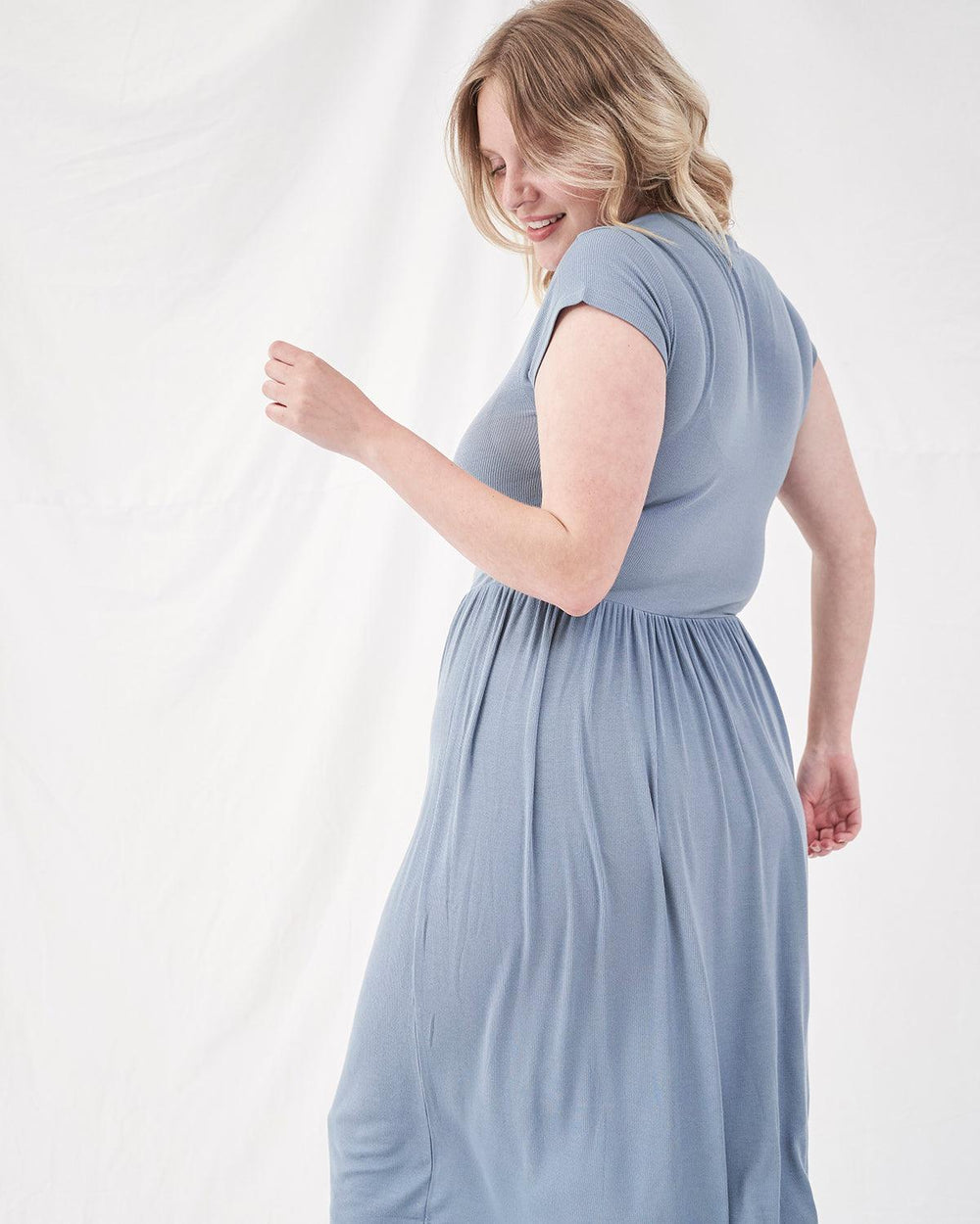 Ribbed Midi T Dress - Bluestone Stripe & Stare