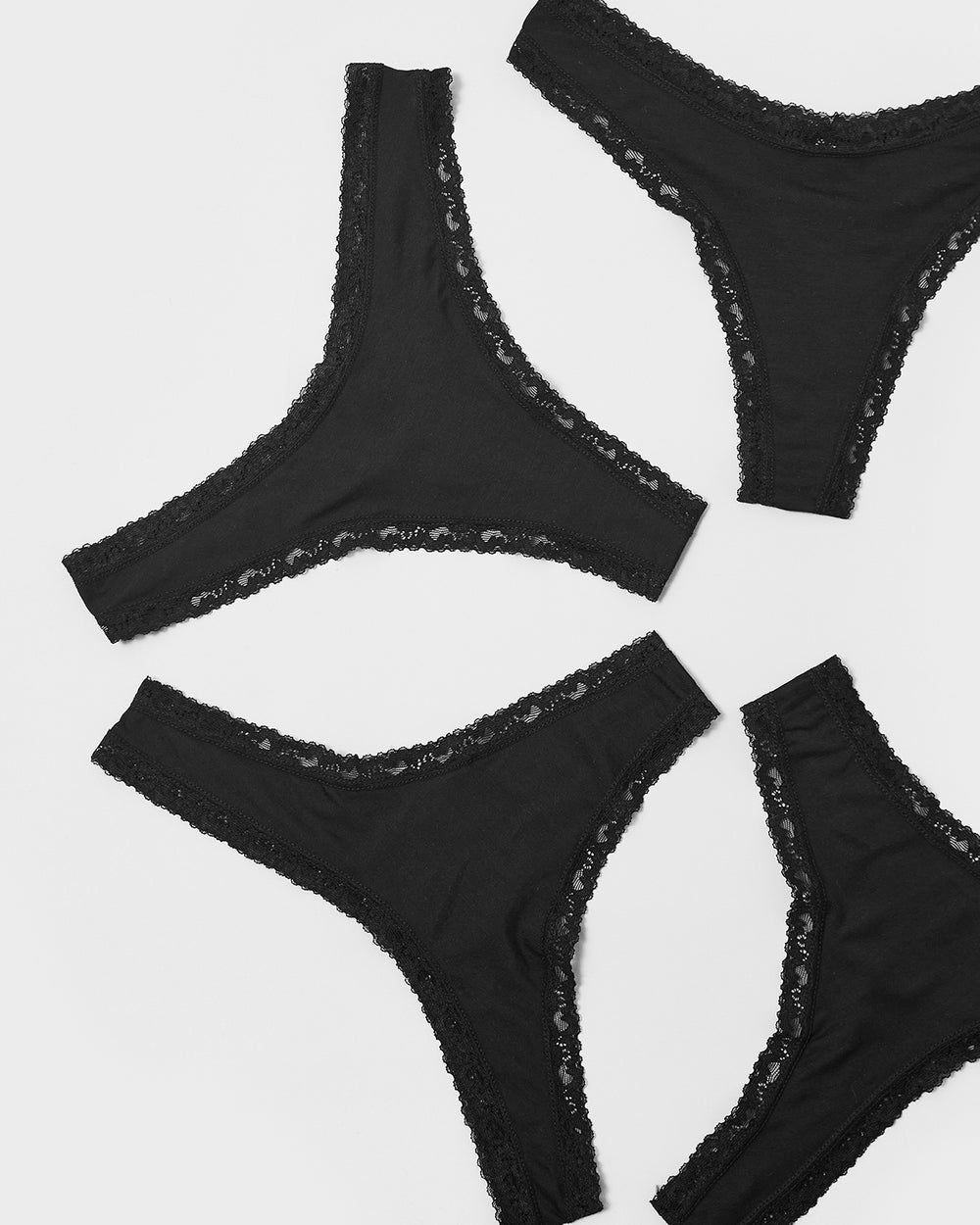 Thong Four Pack Black Sustainable Tencel™ Lace Underwear Stripe And Stare