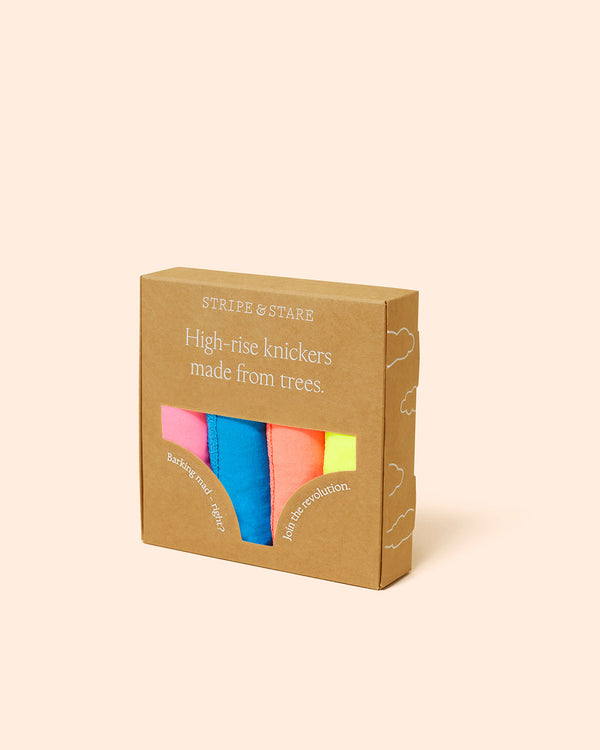 High Rise Knicker Four Pack - Neon Brights Stripe & Stare