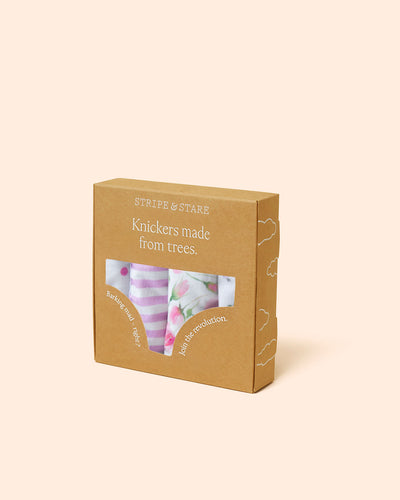 The Original Knicker Four Pack - Peonies & Lilacs Stripe & Stare