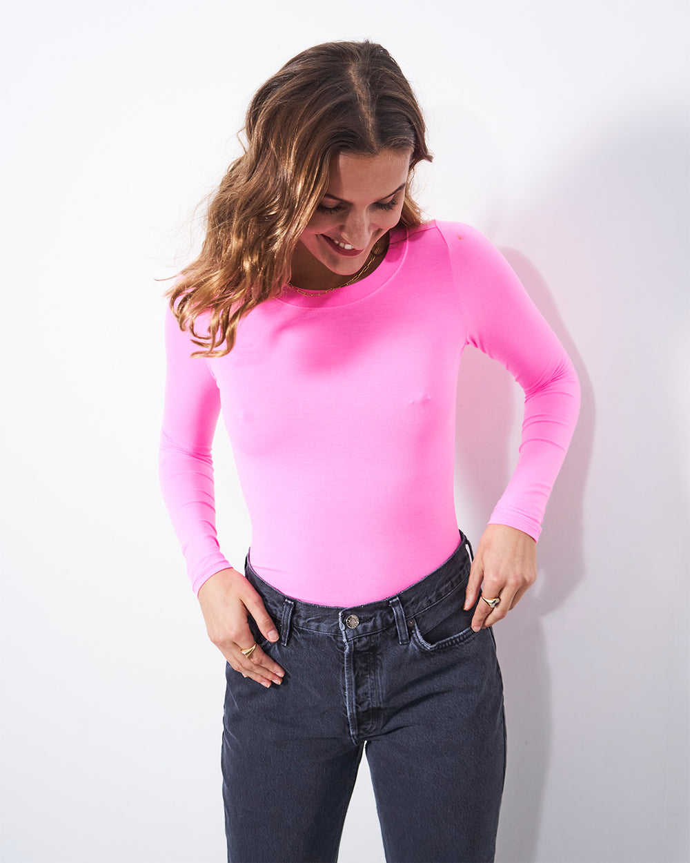 Long Sleeved Body - Hot Pink  Sustainable TENCEL™ Lace Trim Bodysuit –  Stripe & Stare
