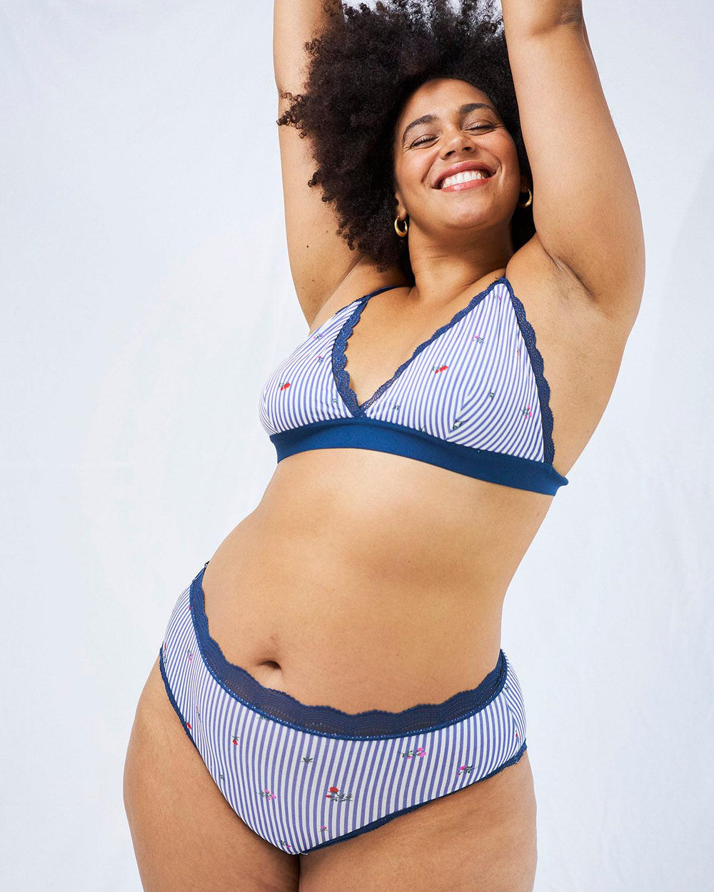 High Rise Knicker - Navy Ditsy Stripe Stripe & Stare