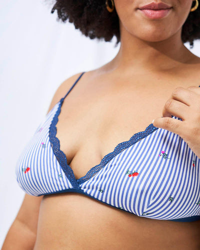 Lace Bralette - Navy Ditsy Stripe Stripe & Stare