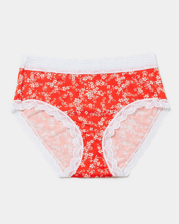 High Rise Knicker - Red Ditsy Stripe & Stare