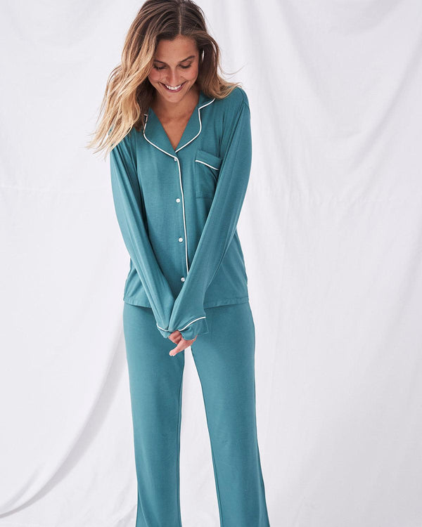 Long Pyjama Set - Jewel Emerald Stripe & Stare