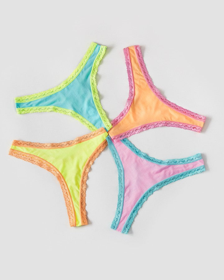 Thong Four Pack - Neon Candy Stripe & Stare