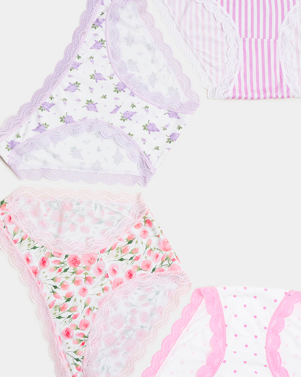 The Original Knicker Four Pack - Peonies & Lilacs Stripe & Stare
