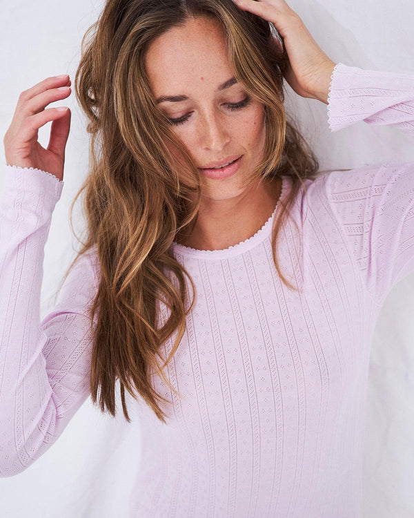 Pointelle Knit Long Sleeved Body - Lilac Stripe & Stare