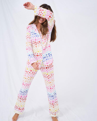 Long Pyjama Set - Rainbow Hearts Stripe & Stare